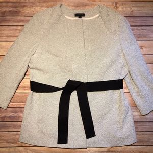 Ann Taylor Textured Tweed Belted Collarless Jacket